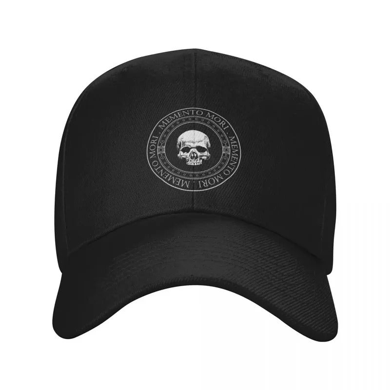 1pcMemento Mori III - Memento Mori Art - Skeleton Skull Logo - Latin Phrase Quotes Baseball Cap hats for men Men Caps Women's