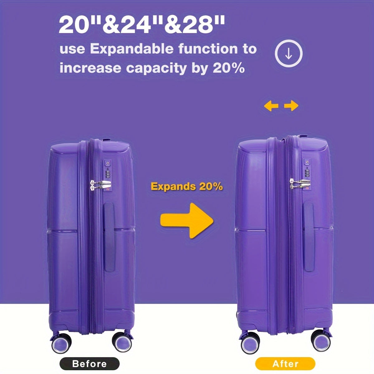 Tripcomp Luggage Sets 3 Piece Expandable Luggage With TSA Lock, Hardside Travel Suitcase Set With Double Spinner Wheels (20/24/28)