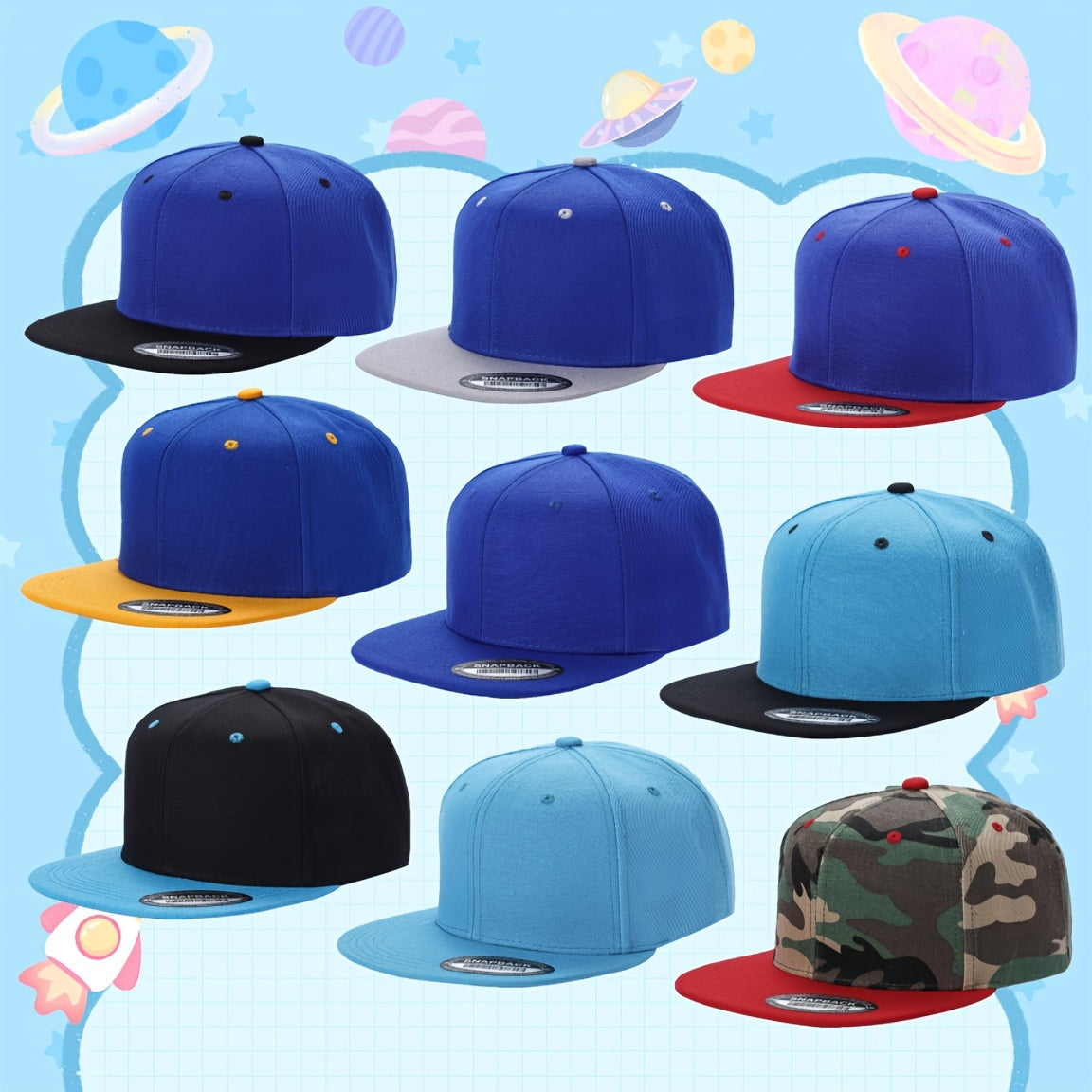 9pcs Adjustable Men'S Baseball Caps - Lightweight, Woven Polyester Snapback Hats for Outdoor Sports and Daily Wear, Machine Washable, All-Season Fit