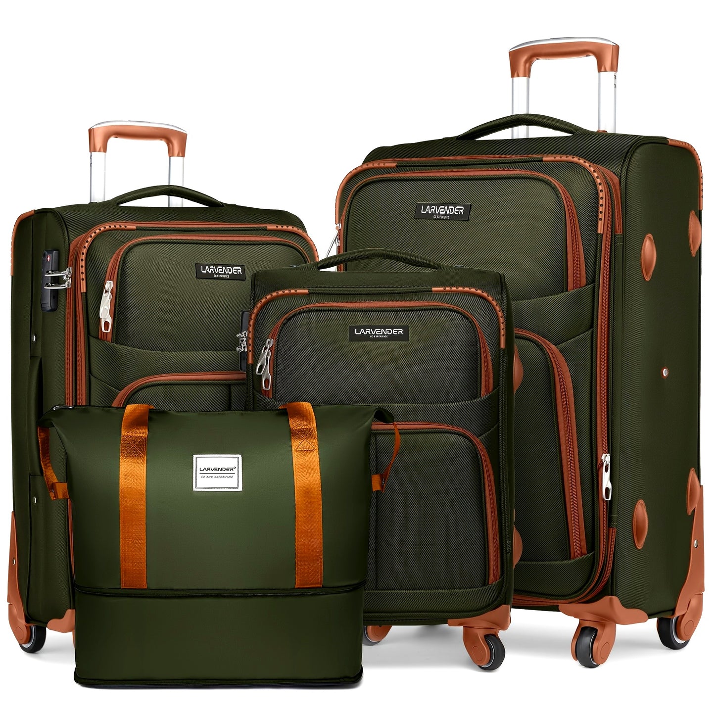 [4 Piece Expandable Luggage Set] Softside Luggage Sets 4 Piece with Duffel Bag, Expandable Rolling Suitcases Set with Spinner Wheels, Lightweight Upright Travel Luggage Set with TSA-Approved Lock, Multicolor