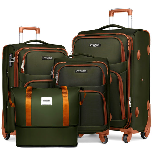 [4 Piece Expandable Luggage Set] Softside Luggage Sets 4 Piece with Duffel Bag, Expandable Rolling Suitcases Set with Spinner Wheels, Lightweight Upright Travel Luggage Set with TSA-Approved Lock, Multicolor