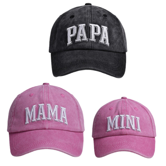 Family Themed Blend Baseball Caps, Breathable Sun Protection Hat with "PAPA", "MAMA", "MINI" Lettering, Fitted Toggle Closure, Hand Washable - Ideal for New Year's Outdoor Travel