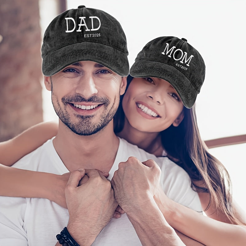 2pcs "Dad and Mom Est 2025" Hats - Adjustable Baseball Caps for New Parents, Perfect Gift for Pregnancy Announcement, Father's Day, Mother's Day