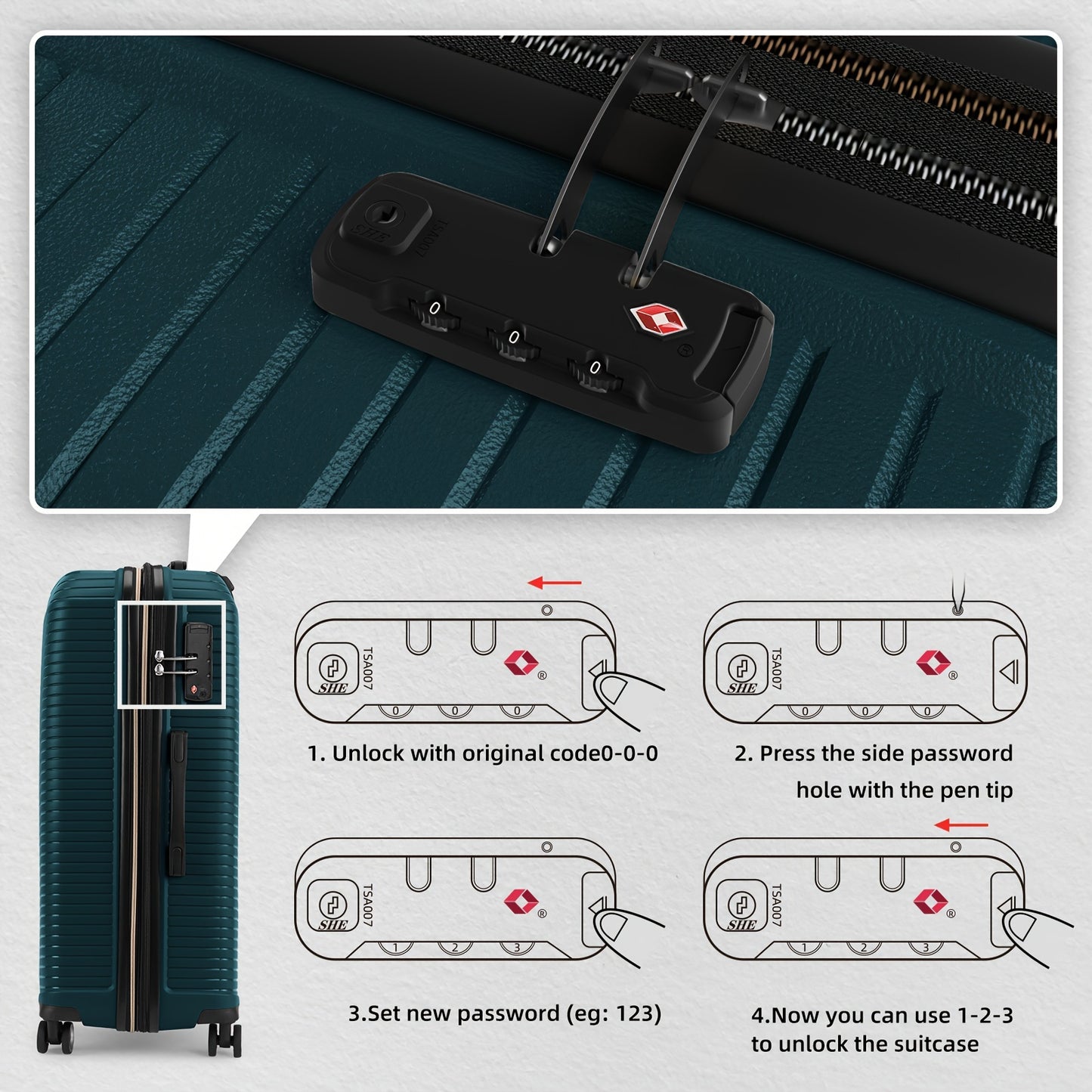 Luggage Sets 5 Piece, Expandable (Only 24"&28") PP Suitcase With Spinner Wheels, TSA Lock Durable Luggage Sets Carry On Luggage Suitcase Set For Women