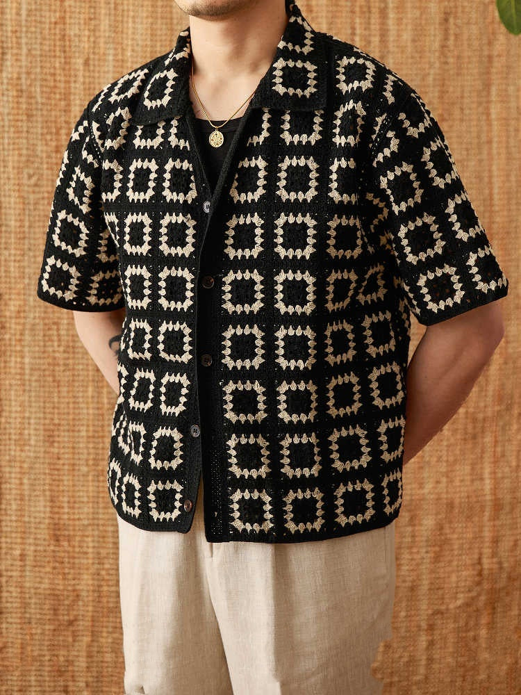 Knitted Sweater Seamless Weaving Short Width Casual Short Sleeve Cardigan Shirt