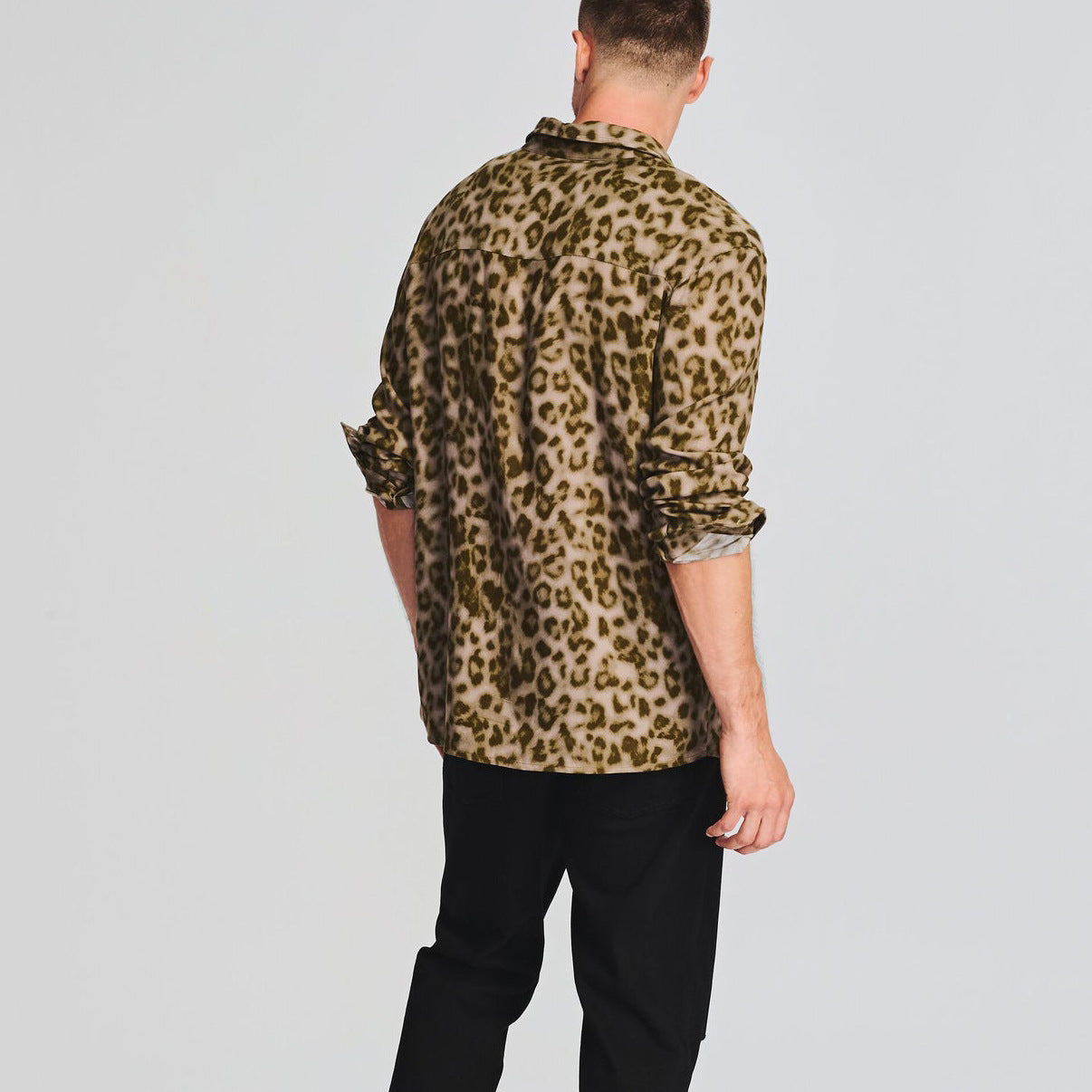 Men's Leopard Print Plus Size Printed Long Sleeve Loose Casual Shirt